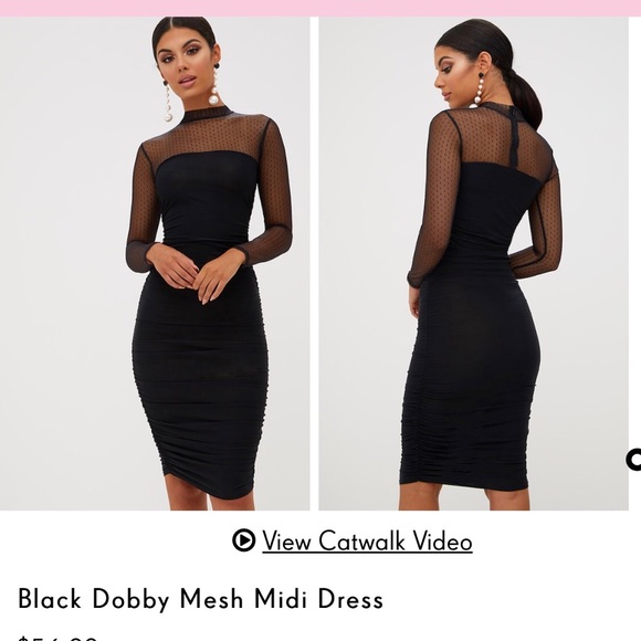 black dobby mesh midi dress